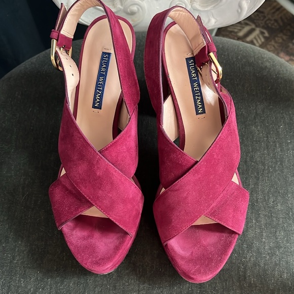 Stuart Weitzman Jerry Suede Platform Slingback Cross Sandal Purple Magenta 6.5 - Picture 5 of 8